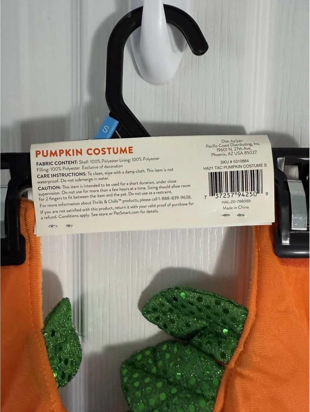 Thrills & Chills Pet Orange Pumpkin Jack-o’-lantern Costume Size Small Dog NWT